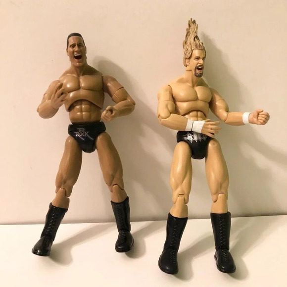 2000 WWF Jakks Pacific Finishing Moves Rock Bottom The Rock & Triple - Picture 1 of 16